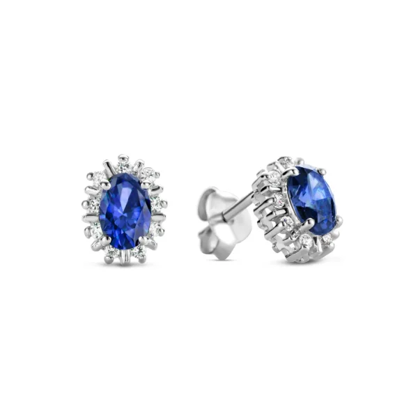 Mia Colore Azure 925 sterling zilver Oorknoppen met blauwe zirkonia steen